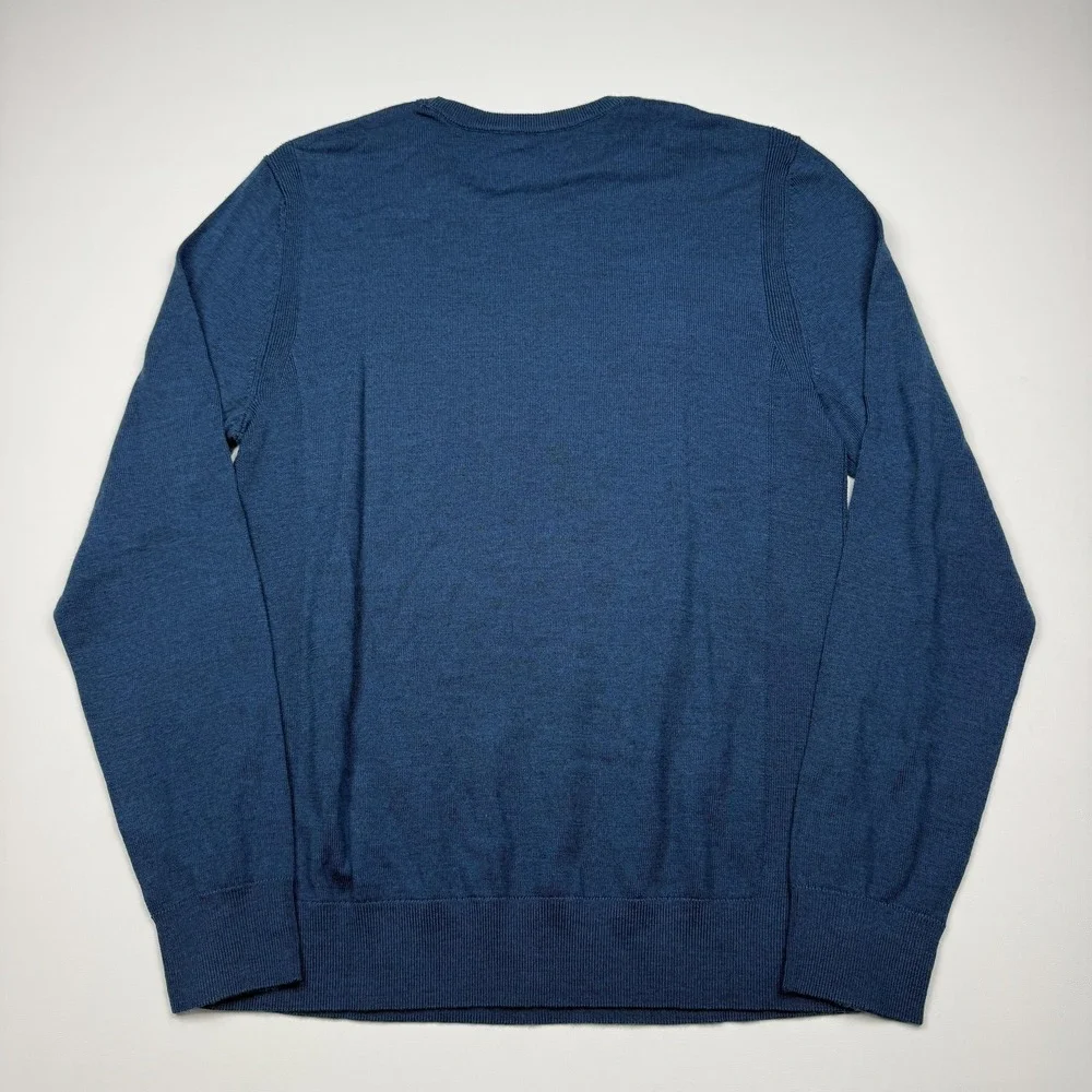 Express Sweater Mens Medium Blue Merino Wool Crewneck Knit Pullover Lightweight